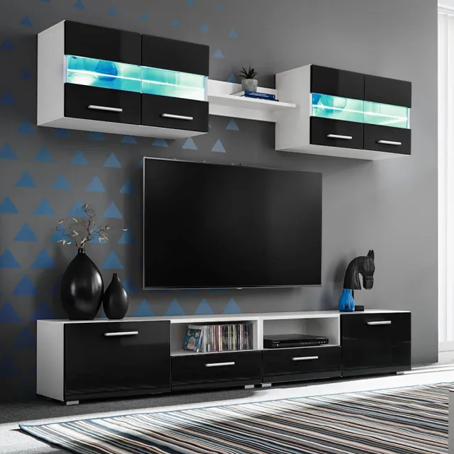 vidaXL Tv-wandmeubelset met LED-verlichting hoogglans zwart 5-delig, foto 2