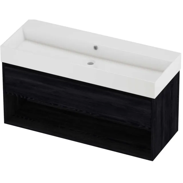 Proline Zara Badmeubelset Porselein Loft Schap 120x46x65 cm Glans Wit Black Oak Eiken