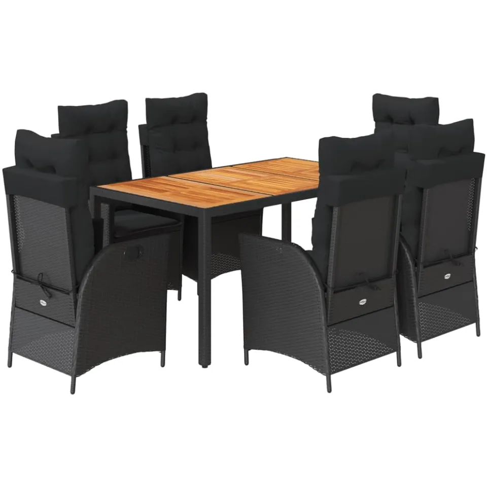 vidaXL 7-delige Tuinset met kussens poly rattan zwart