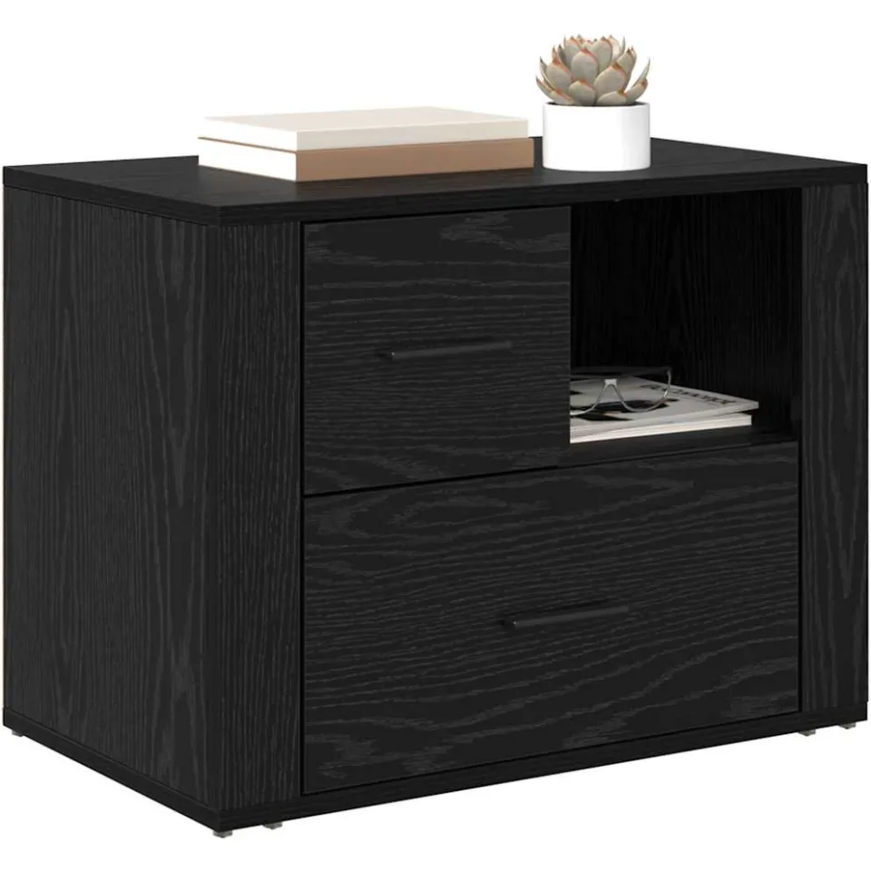 vidaXL Nachtkastje Zwart Eiken 35 x 60 x 50 cm Bewerkt hout