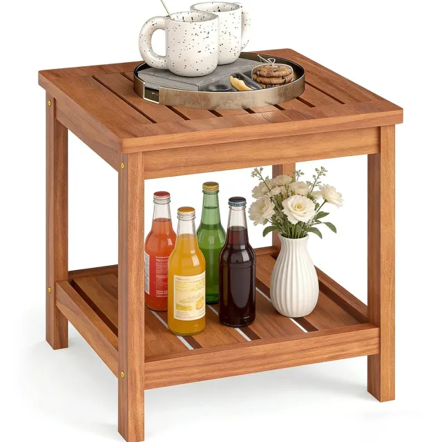 KOMFOTTEU Tuintafel houten - Weerbestendige Bijzettafel - met Opbergvak - Houten Tafel - Balkontafel - Vierkant - voor Tuin, Balkon - 45 x 45 x 44 cm Naturel