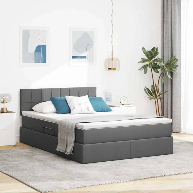 vidaXL LED Opslagbed met Matras Donkergrijs 140 x 190 cm Stof