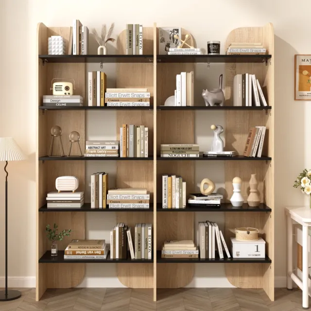 VVBV Boekenkast 135x25x160 cm – Boekenkast met Opbergruimte en Legplanken – Minimalistisch – Modern Design – Voor Woonkamer – Natuurlijk Hout + Zwart Naturel