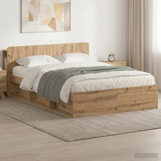 vidaXL Bedframe met opslag Artisanaal eiken 140 x 190 cm Bewerkt hout Bruin