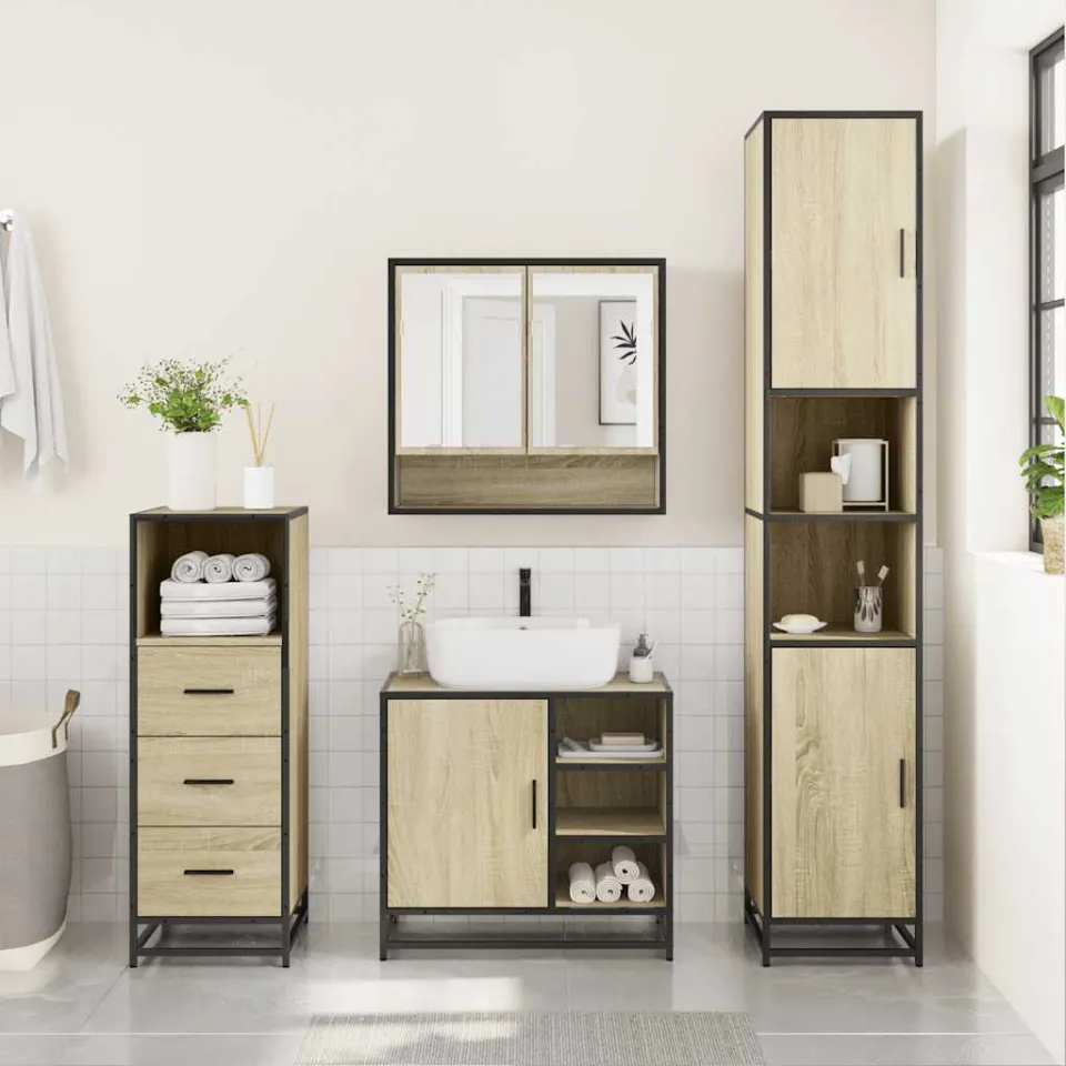 vidaXL 3-delige Badkamermeubelset bewerkt hout sonoma eikenkleurig, foto 2