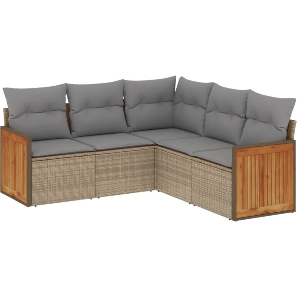 vidaXL 5-delige Loungeset met kussens poly rattan beige