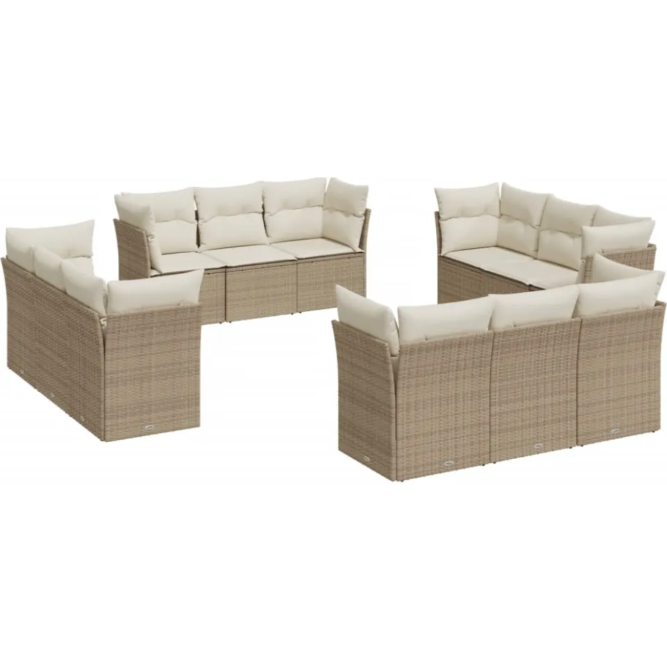 vidaXL 12-delige Loungeset met kussens poly rattan beige, foto 4