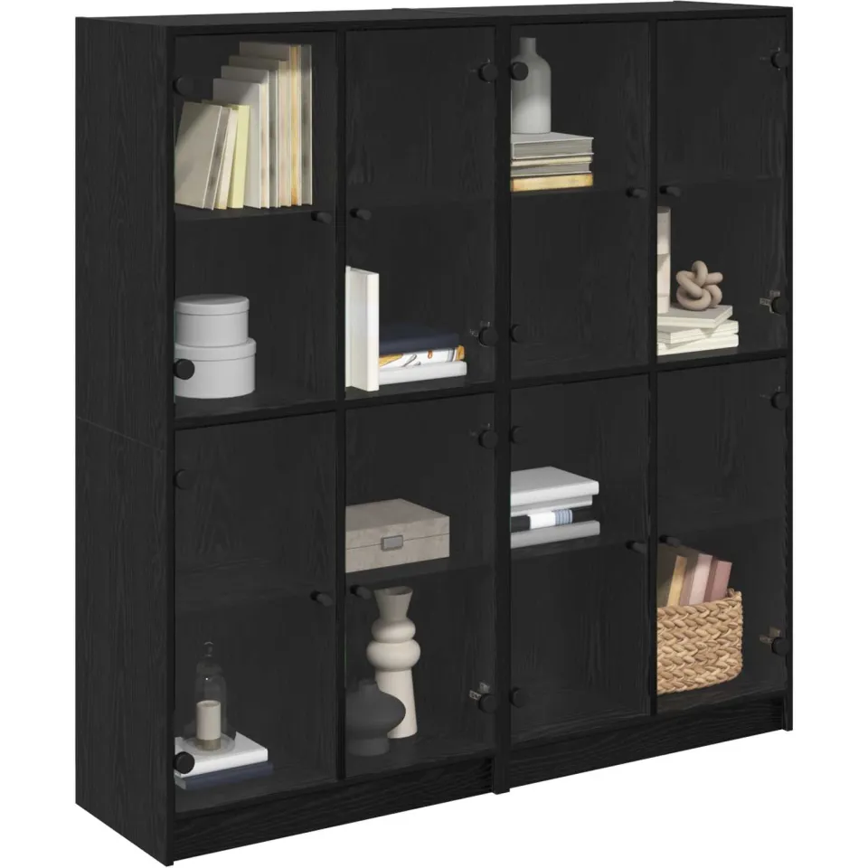 vidaXL Highboard 2 st Zwart Eiken 68 x 37 x 142 cm Bewerkt hout