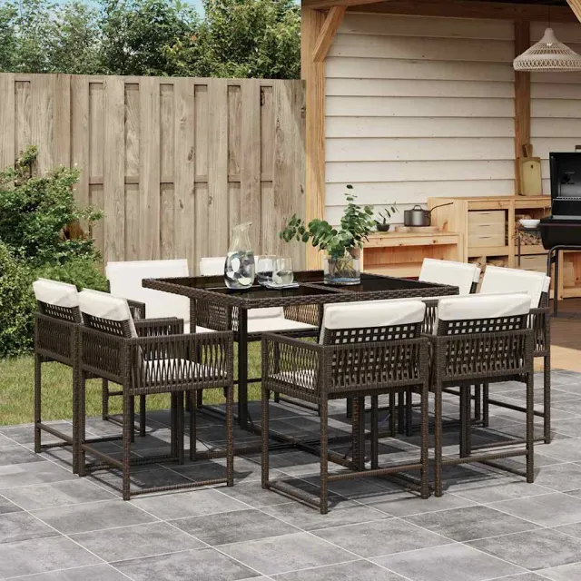 vidaXL 9-delige Tuinset met kussens poly rattan bruin, foto 2