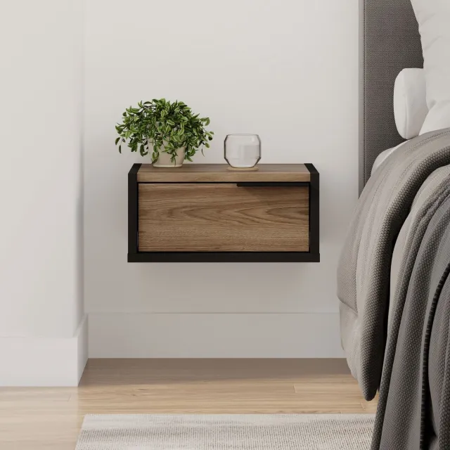 Skye Decor , Nachtkastje, Eco - Black Wood, Oud, Gemelamineerde spaanplaat, Zwart hout & Oud, 40 x 30 x 18,8 cm Zwart hout oud
