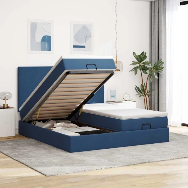 vidaXL Ottoman bed met matrassen 160x200cm stof blauw