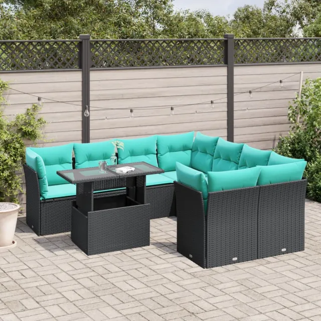 vidaXL 9-delige tuinbankset met kussens van zwart polyrotan, foto 2