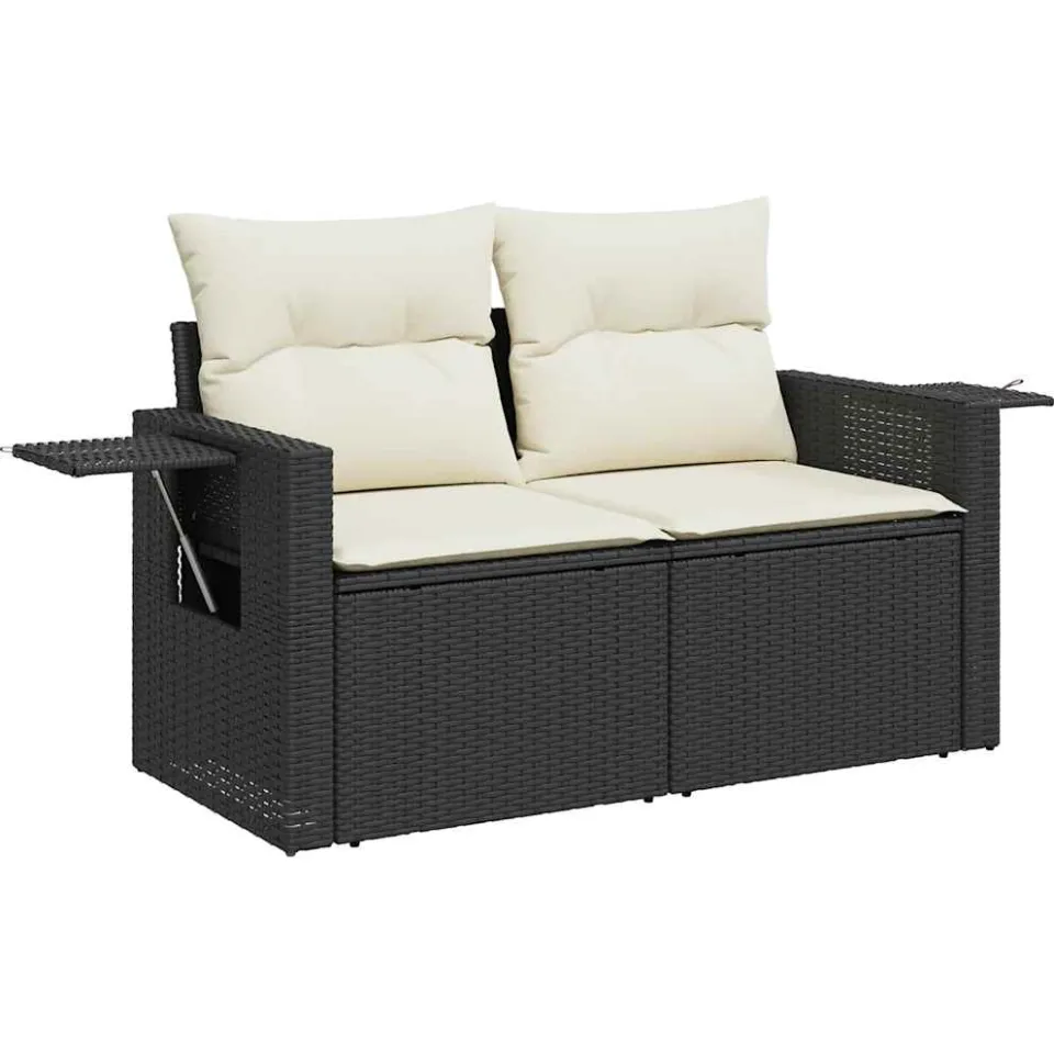 vidaXL 7-delige Loungeset met kussens poly rattan zwart, foto 4