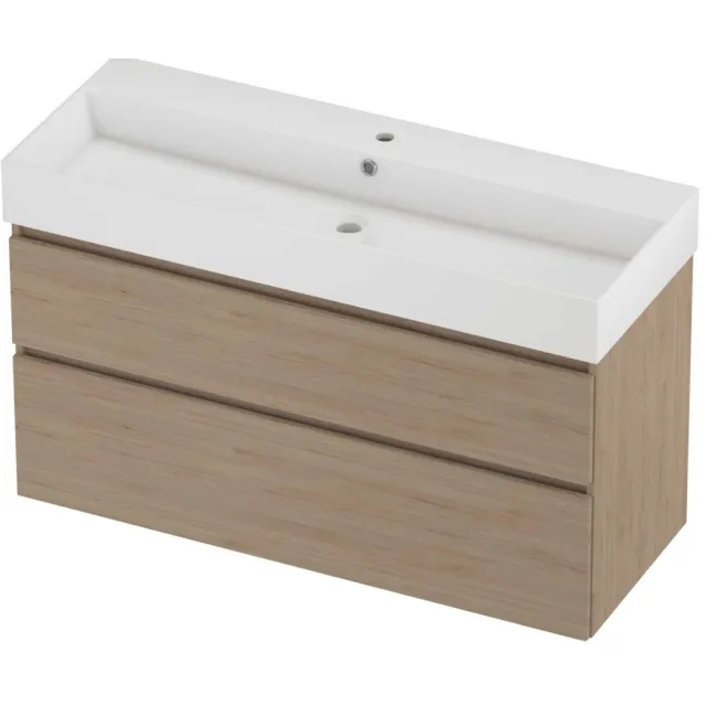 Proline Zara Badmeubelset Porselein Loft 1 Kraangat Asymmetrisch 120x46x73 cm Glans Wit Ideal Oak Eiken