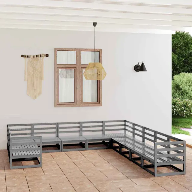 vidaXL 11-delige Loungeset massief grenenhout grijs, foto 2