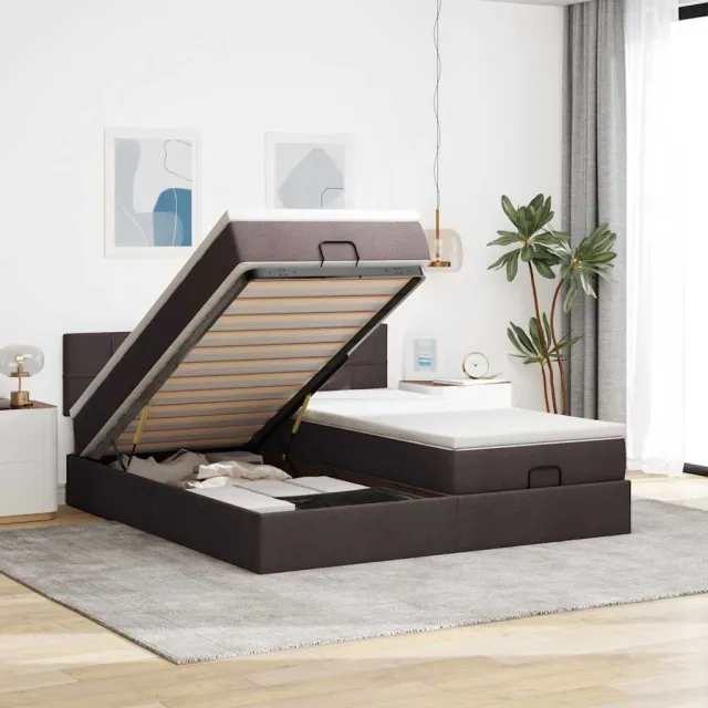 vidaXL Ottoman bed met matrassen en LED's 180x200cm stof donkerbruin bruin