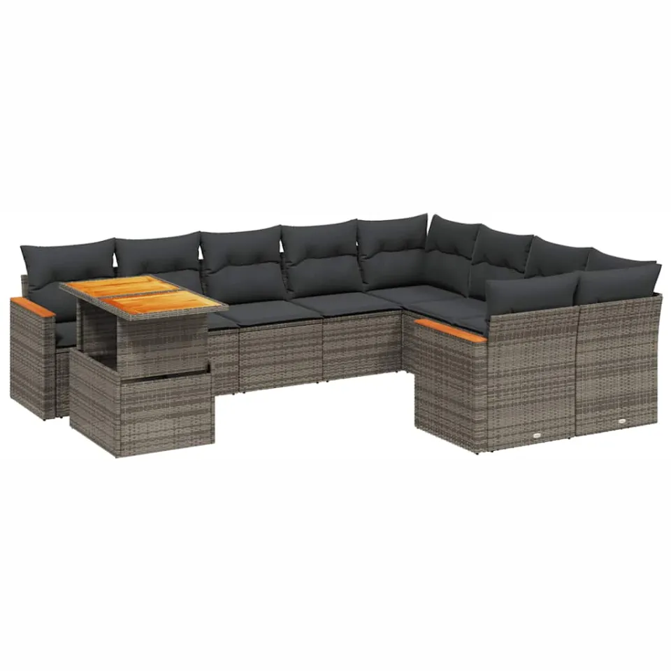 vidaXL 10-delige Loungeset met kussens poly rattan grijs, foto 3