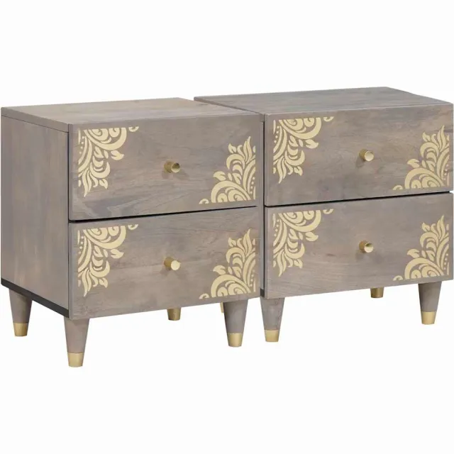 vidaXL Nachtkastje 2 st Grijs 40 x 33 x 46 cm Massief Mango Hout Bruin