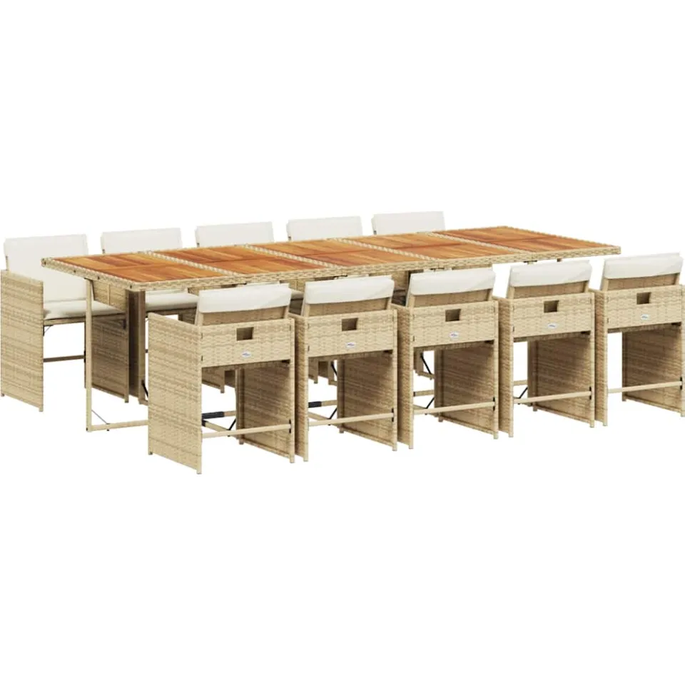 vidaXL 11-delige Tuinset met kussens poly rattan beige, foto 3