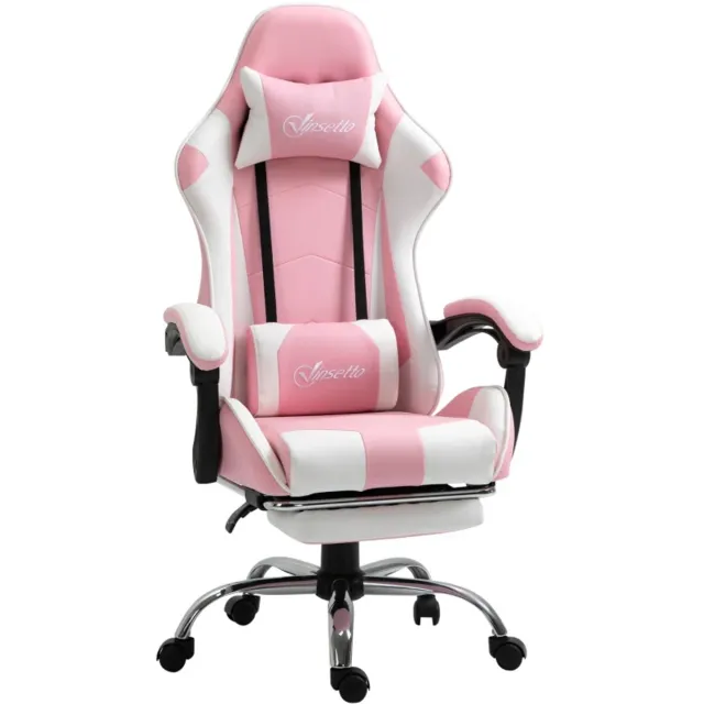 ZYLARO Ergonomische Gamingstoel met Lendensteun, Voetensteun & Hoofdsteun - 135° Verstelbare Rugleuning - 360° Draaibaar - In Hoogte Verstelbaar - Relaxfauteuil - Bureaustoel - Computerstoel - Roze + Wit