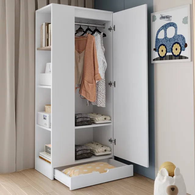 COVREO Kledingkast 70 x 40 x 170 cm - wit, met legplanken en lade(s)