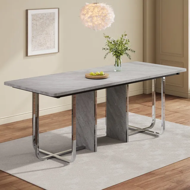 STILVORA Eettafel - Extra Groot Rechthoekig Tafelblad 180x80x75 cm - Stevige Unieke Metalen Poten - voor 6-8 Personen en Woonkamer/Keuken - MDF+Metaal - Grijs