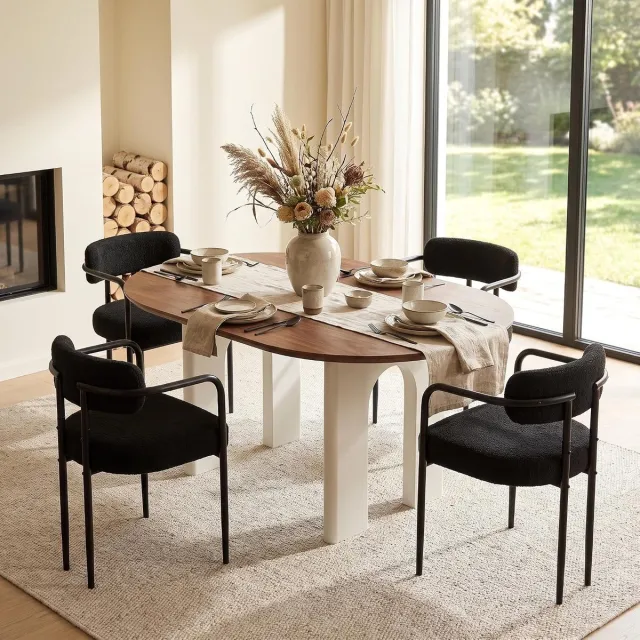 Puluomis Eetkamerstoelen - Set van 4 - Teddy Fleece - Metalen poten - Gevoerde zitkussens - Zwart