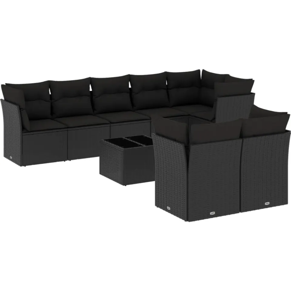 vidaXL 9-delige Loungeset met kussens poly rattan zwart