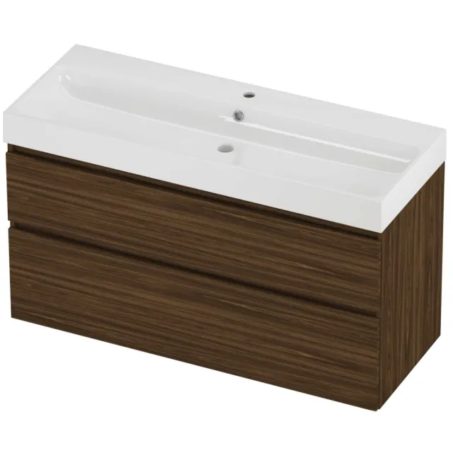 Proline Podium Badmeubelset Polystone Loft 1 Kraangat 120x46x70 cm Glans Wit Cabana Oak Eiken