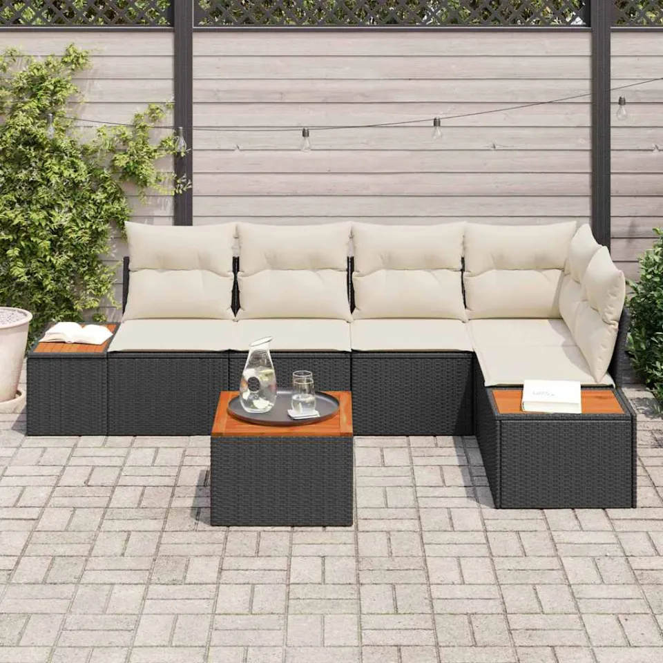 vidaXL Tuinbankenset 6 st Zwart Poly riet, foto 3