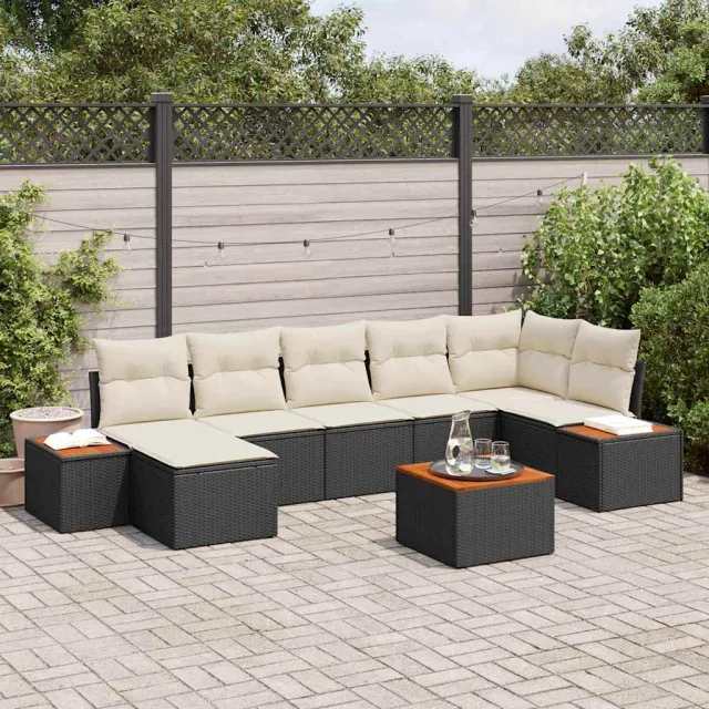 vidaXL Tuinbankenset 8 st Zwart Poly riet