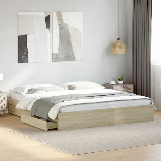 vidaXL Bedframe met lades bewerkt hout sonoma eikenkleurig 200x200 cm Bruin