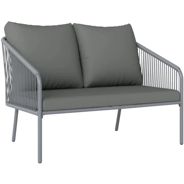 ZYLARO Tuinset - Tuinbank - Loungeset met 2-Zitsbank & Kussens - Tuinmeubelset voor 2 Personen - Tuinbank - Zitset - Tuinsalon - Zitgroep - voor Terras, Balkon, Tuin - Grijs
