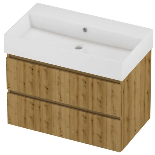 Proline Zara Badmeubelset Porselein Loft Zonder Kraangat 80x46x65 cm Glans Wit Urban Oak Eiken
