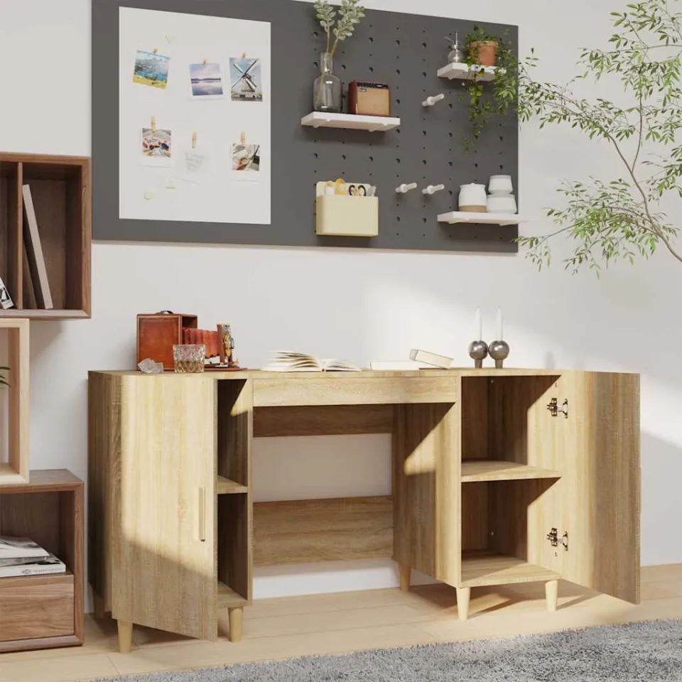 vidaXL Bureau 140x50x75 cm bewerkt hout grijs sonoma eikenkleurig, foto 3