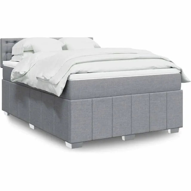 vidaXL Boxspring met matras stof lichtgrijs 140x200 cm grijs