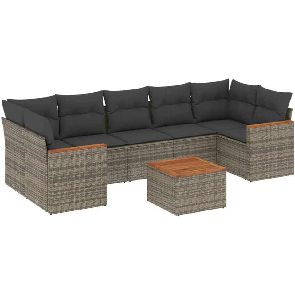 vidaXL 8-delige Loungeset met kussens poly rattan grijs, foto 3