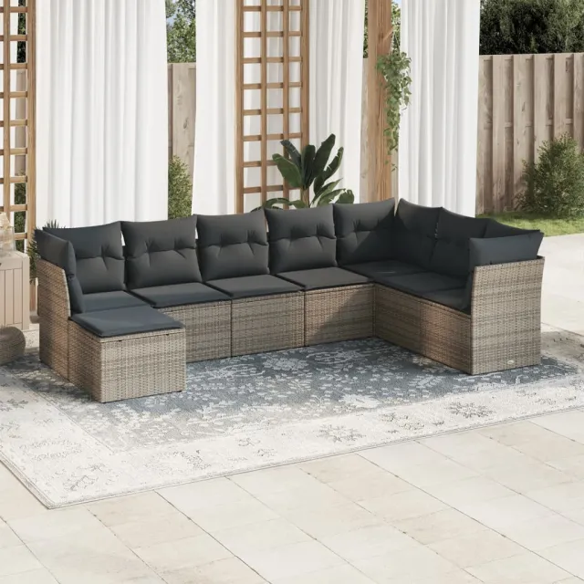 vidaXL 8-delige Loungeset met kussens poly rattan grijs, foto 2