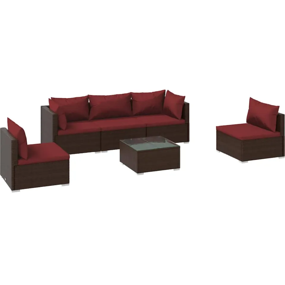 vidaXL 6-delige Loungeset met kussens poly rattan bruin
