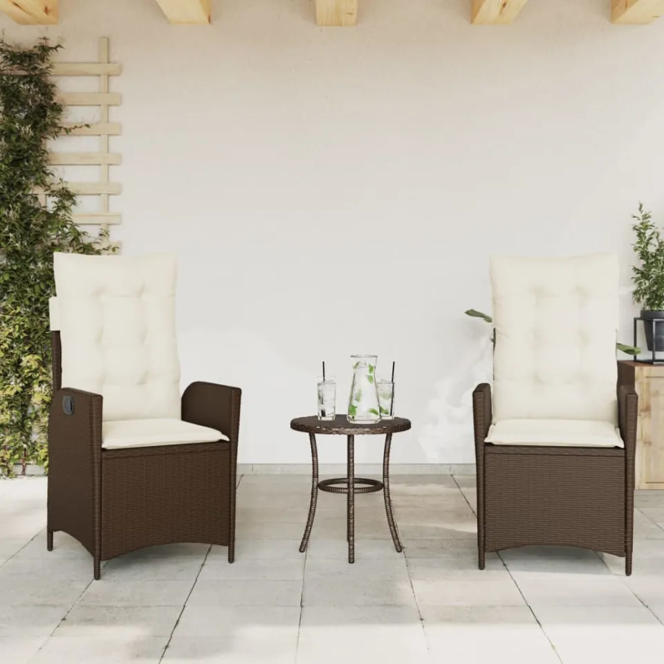 vidaXL 3-delige Bistroset met kussens poly rattan bruin, foto 2