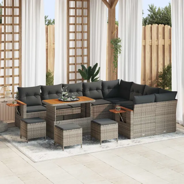 vidaXL Tuinbankenset 13 st Grijs poly rattan