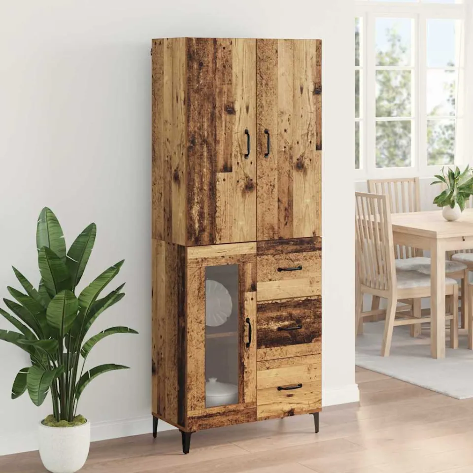 vidaXL Highboard Oud Hout 69,5 x 34 x 180 cm Bewerkt hout bruin, foto 3