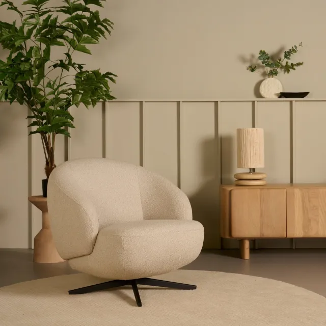 Woonexpress Fauteuil Chance - Textiel / Metaal - Beige - 85 x 79 x 88 cm (BxHxD)