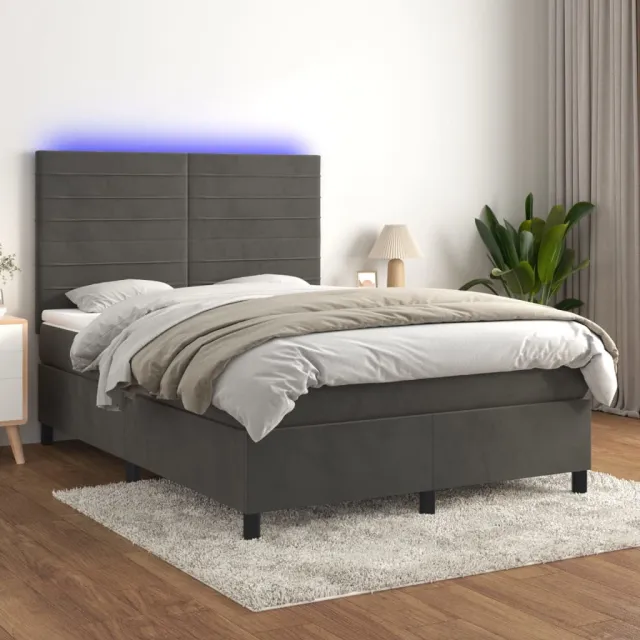 vidaXL Boxspring met matras en LED fluweel donkergrijs 140x190 cm grijs