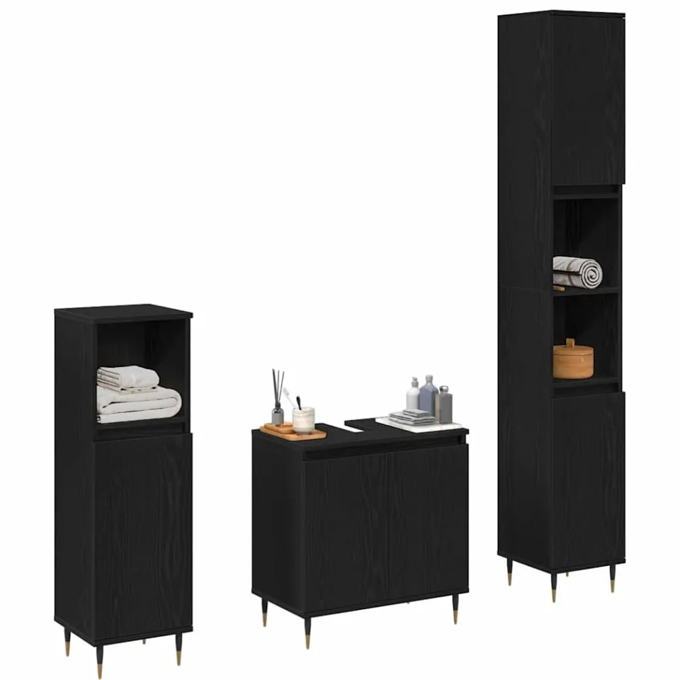 vidaXL Badkamermeubelset 3 st Zwart Eiken 30 x 30 x 190 cm