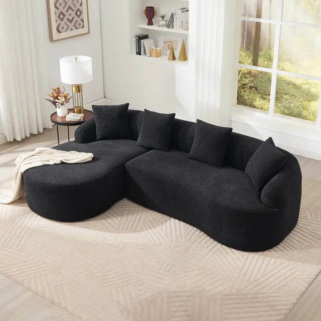 MODENUIT Hoekbank 243 cm - Links L-vormig - 3-zits Curved Sofa - Voor Woonkamer En Kantoor - Chenille - Zwart