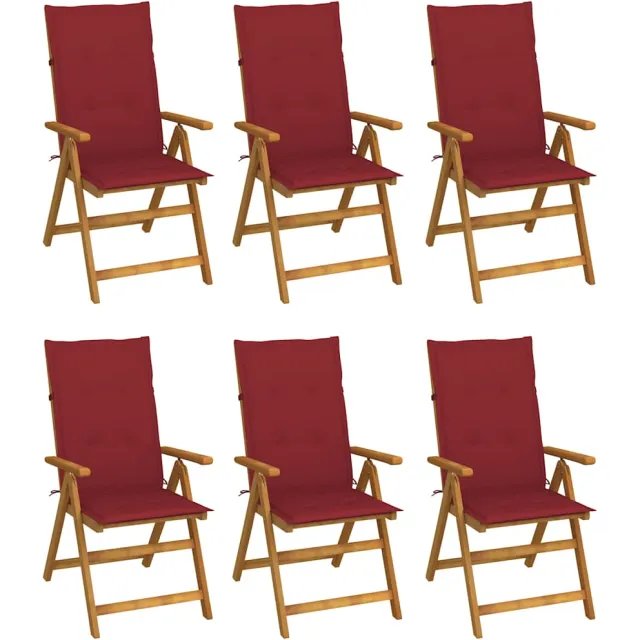 vidaXL Inklapbare stoelen 6 st met kussens massief acaciahout Rood