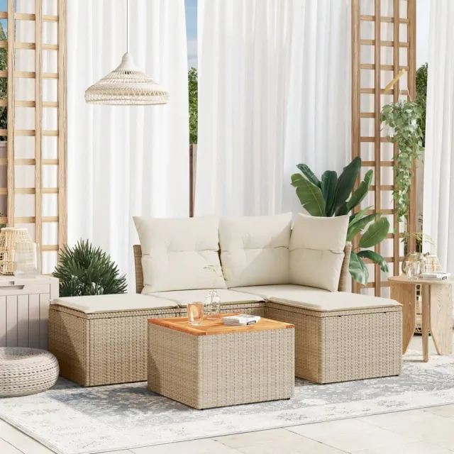 vidaXL 5-delige Loungeset met kussens poly rattan beige, foto 2