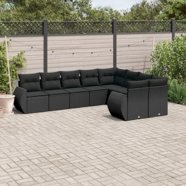 vidaXL 9-delige Loungeset met kussens poly rattan zwart, foto 2