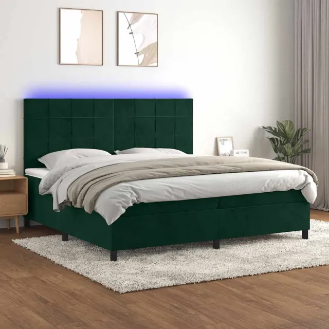 vidaXL Boxspring met matras en LED fluweel donkergroen 200x200 cm groen